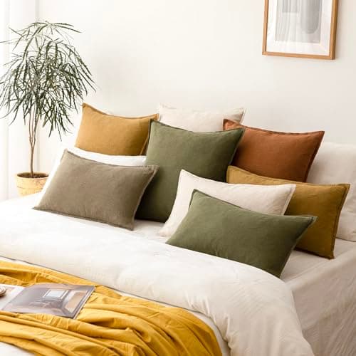 Decorative Linen Throw Pillow Covers 22 x 22 Inch Light Brown Pack of 2