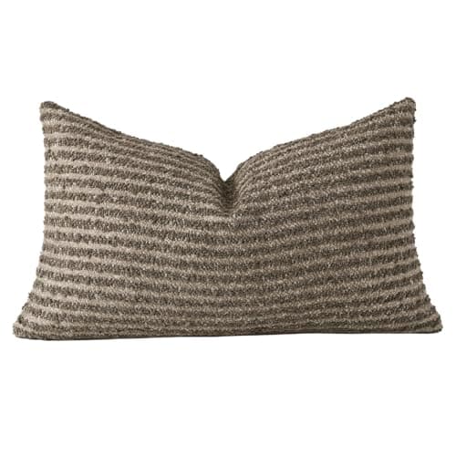 Textured Boucle Lumbar Pillow Covers 12x20 Inch, Brown