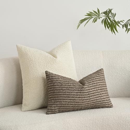 Textured Boucle Lumbar Pillow Covers 12x20 Inch, Brown