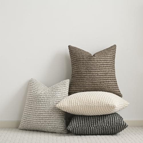 Textured Boucle Lumbar Pillow Covers 12x20 Inch, Brown