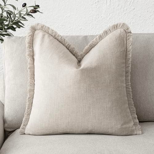 Foindtower 26 Natural Beige Boho Fringe Throw Pillow Cover for Sofa and Chair Decor