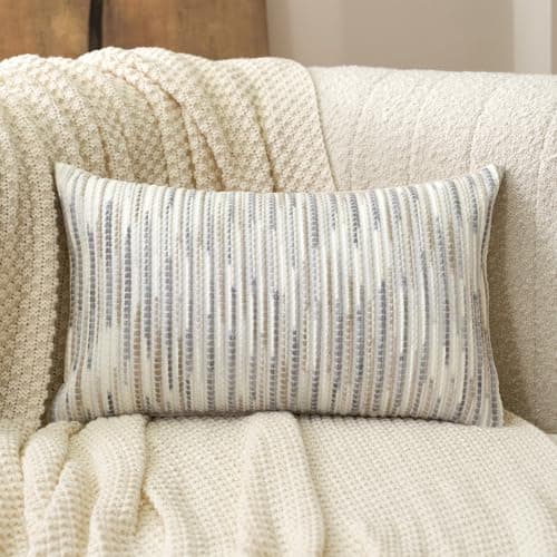 Aeckself Gray & White Boho Striped Chenille Pillow Cover