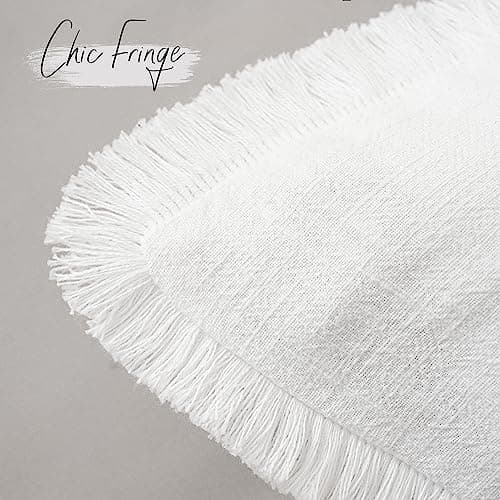 Boho Farmhouse Fringe Throw Pillow Cover, 26×26 Inch, Cream White - Living Room Decor