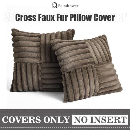 Foindtower Brown 18x18 Inch Faux Fur Cushion Cover Soft Velvet Living Room Decor