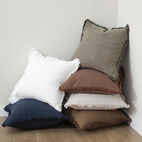 Boho Farmhouse Fringe Throw Pillow Cover, 26×26 Inch, Cream White - Living Room Decor