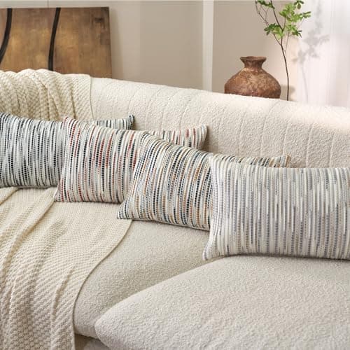 Aeckself Gray & White Boho Striped Chenille Pillow Cover