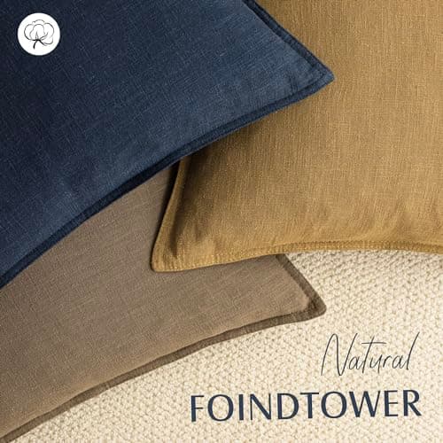 Decorative Linen Throw Pillow Covers 22 x 22 Inch Light Brown Pack of 2