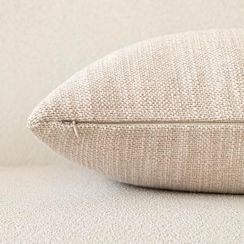 2-Pack Farmhouse Burlap Linen Throw Pillow Covers, 18x18 Inch, Light Beige