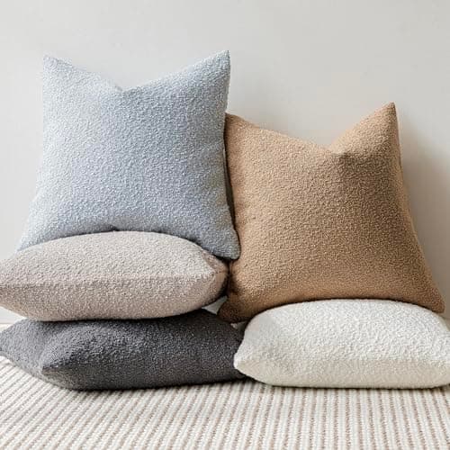 Decorative Boucle Throw Pillow Covers - Cozy Soft Solid Cushion Cases for Living Room Home Decor