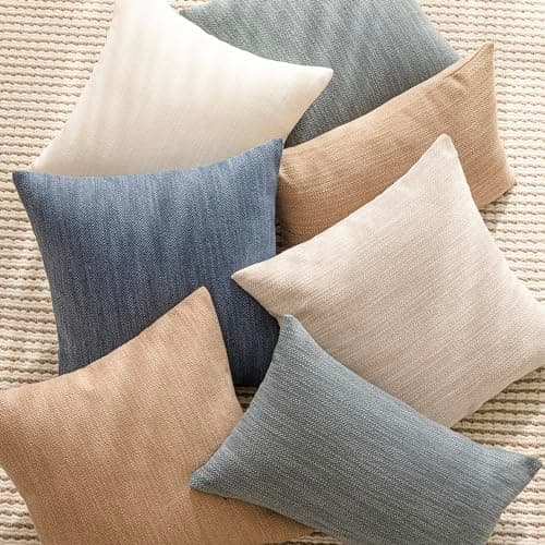 2-Pack Farmhouse Burlap Linen Throw Pillow Covers, 18x18 Inch, Light Beige