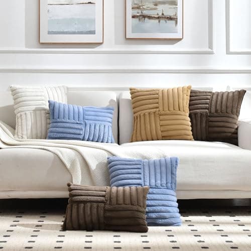 Foindtower Brown 18x18 Inch Faux Fur Cushion Cover Soft Velvet Living Room Decor