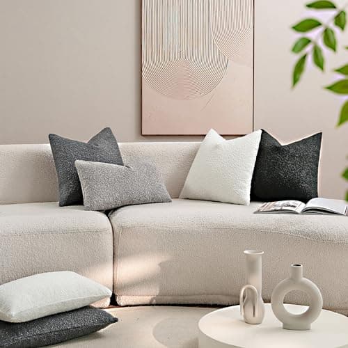 Textured Boucle Throw Pillow Covers White, Pack of 2, 18x18 Square
