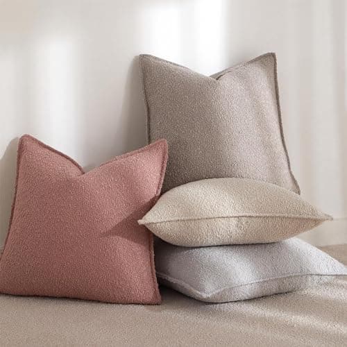 Beige Boucle Throw Pillow Covers 22x22 inch Set of 2