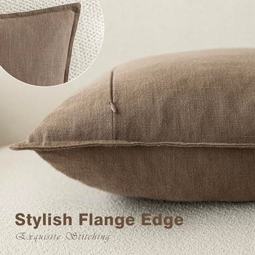Decorative Linen Throw Pillow Covers 22 x 22 Inch Light Brown Pack of 2