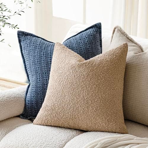 Decorative Boucle Throw Pillow Covers - Cozy Soft Solid Cushion Cases for Living Room Home Decor