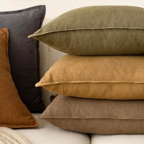 Decorative Linen Throw Pillow Covers 22 x 22 Inch Light Brown Pack of 2