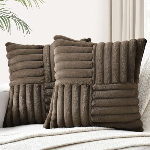Foindtower Brown 18x18 Inch Faux Fur Cushion Cover Soft Velvet Living Room Decor