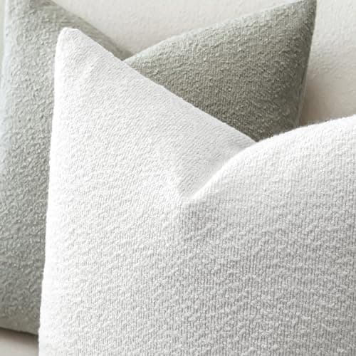 Textured Boucle Throw Pillow Covers 12x20 Inch Ivory White (Pack of 2)