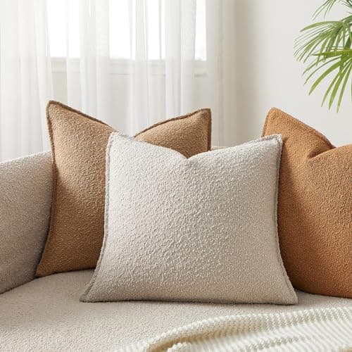Beige Boucle Throw Pillow Covers 22x22 inch Set of 2