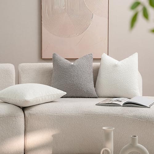 Textured Boucle Throw Pillow Covers White, Pack of 2, 18x18 Square