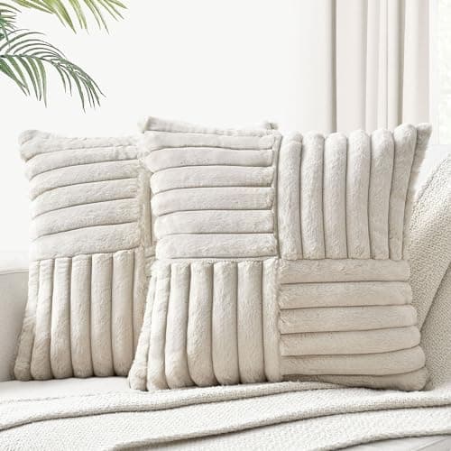 Foindtower Brown 18x18 Inch Faux Fur Cushion Cover Soft Velvet Living Room Decor