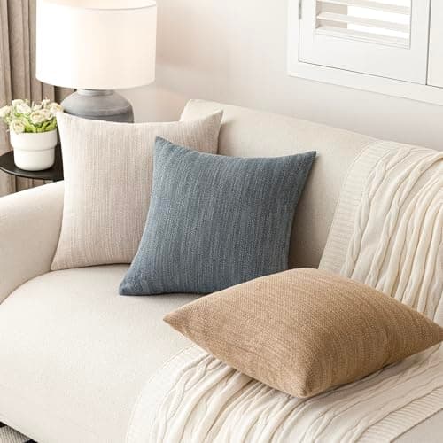 2-Pack Farmhouse Burlap Linen Throw Pillow Covers, 18x18 Inch, Light Beige