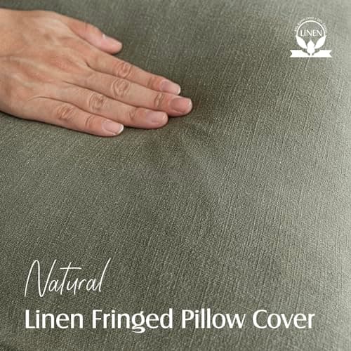 Linen Fringe Throw Pillow Cover with Tassel - Olive Green, 18×18 Inch