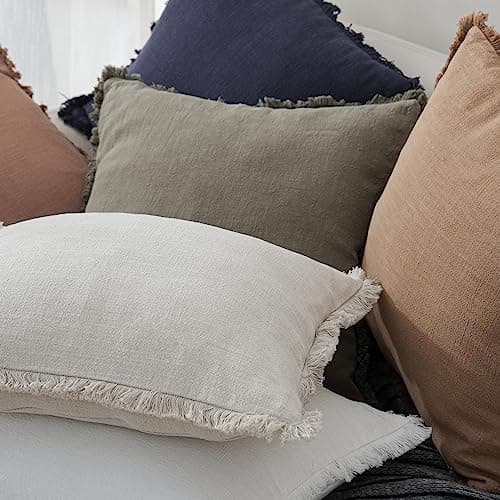 Foindtower 26 Natural Beige Boho Fringe Throw Pillow Cover for Sofa and Chair Decor