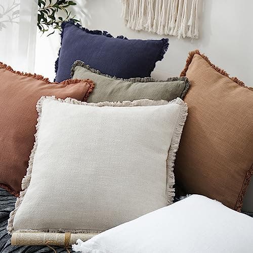 Foindtower 26 Natural Beige Boho Fringe Throw Pillow Cover for Sofa and Chair Decor