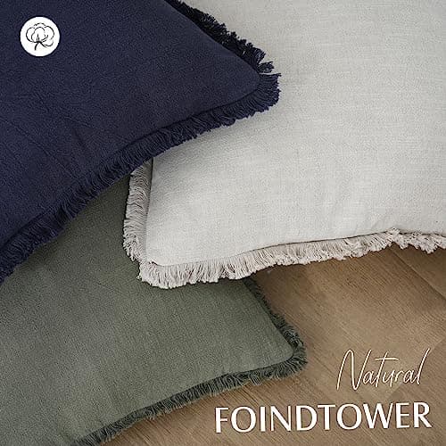 Linen Fringe Throw Pillow Cover with Tassel - Olive Green, 18×18 Inch