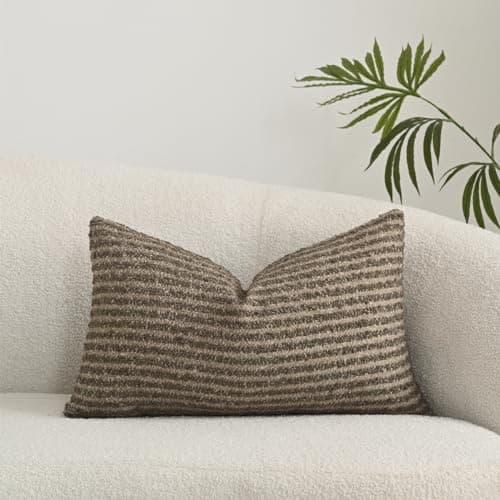 Textured Boucle Lumbar Pillow Covers 12x20 Inch, Brown