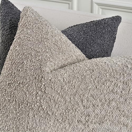 Light Grey Textured Boucle Throw Pillow Cover 12x20 Inch for Sofa, Bed, Living Room