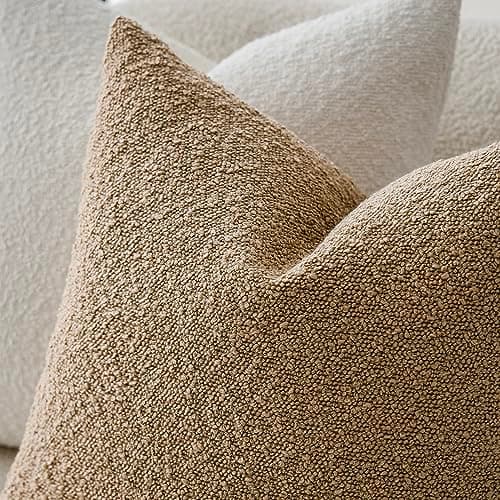 Decorative Boucle Throw Pillow Covers - Cozy Soft Solid Cushion Cases for Living Room Home Decor