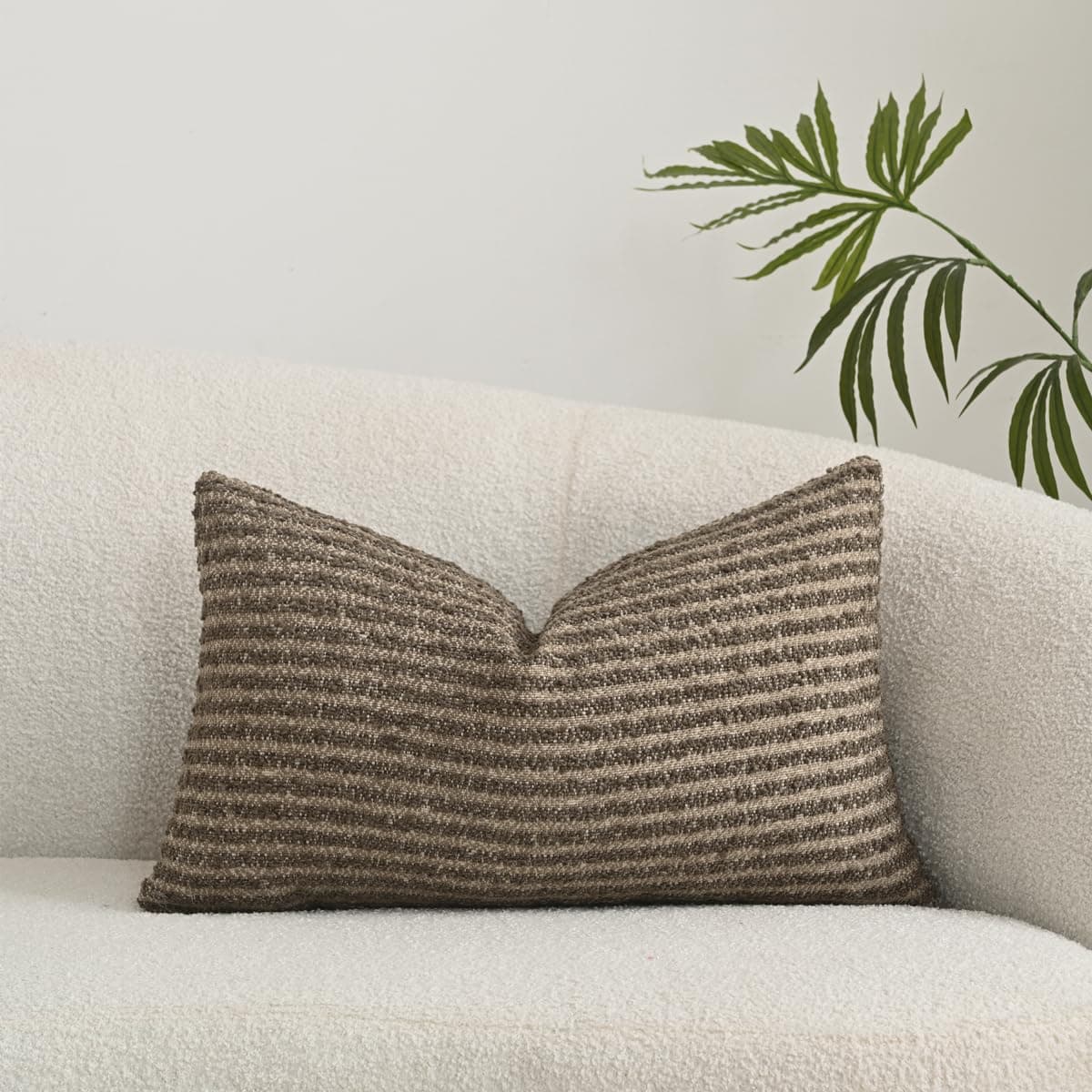 Textured Boucle Lumbar Pillow Covers 12x20 Inch, Brown