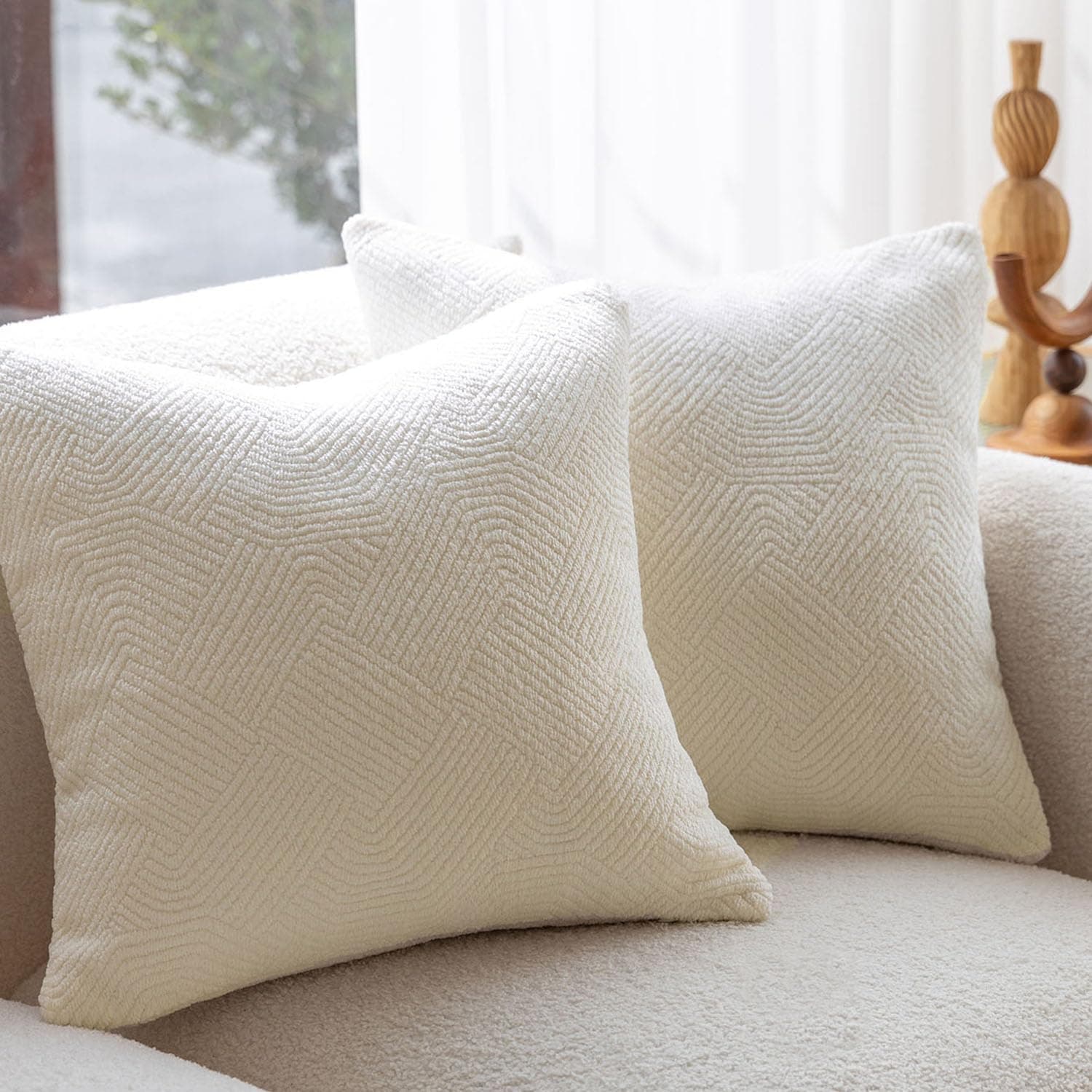 Neutral Boucle Pillow Covers 20x20 Set of 2 for Couch or Bed