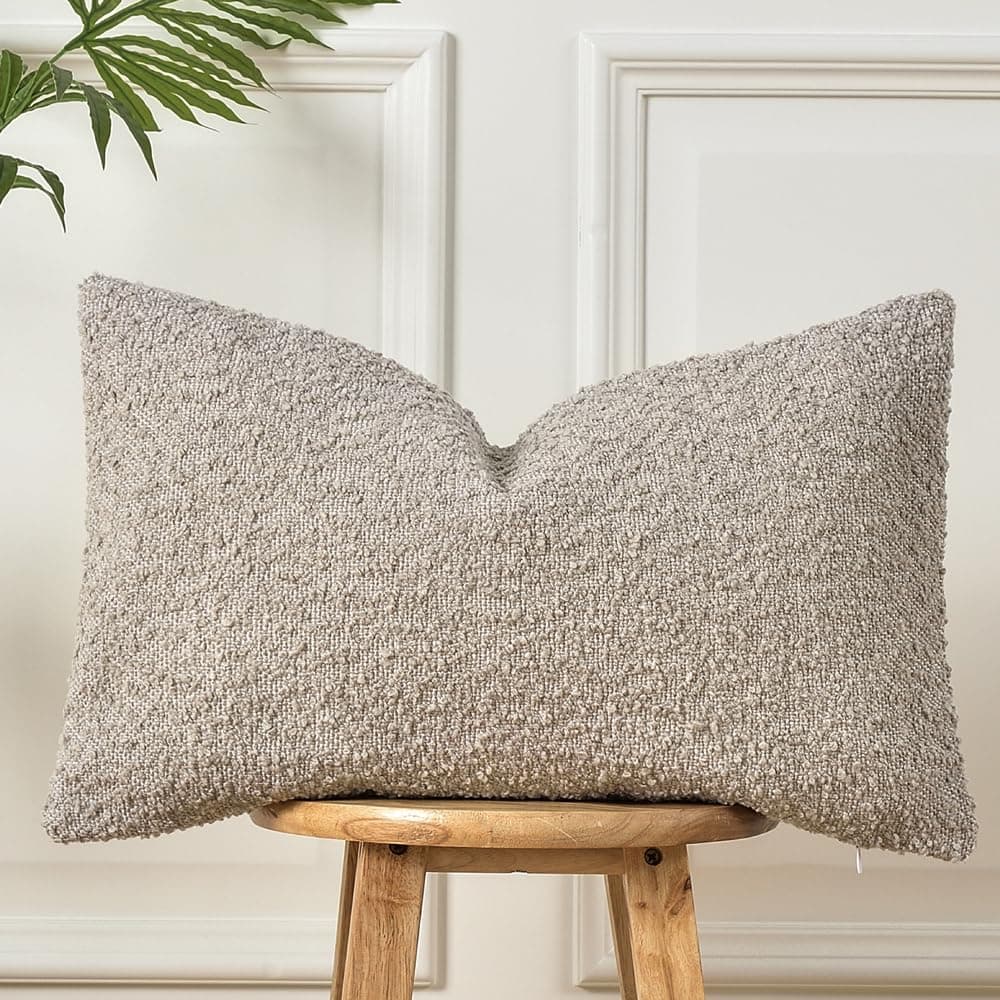 Light Grey Textured Boucle Throw Pillow Cover 12x20 Inch for Sofa, Bed, Living Room