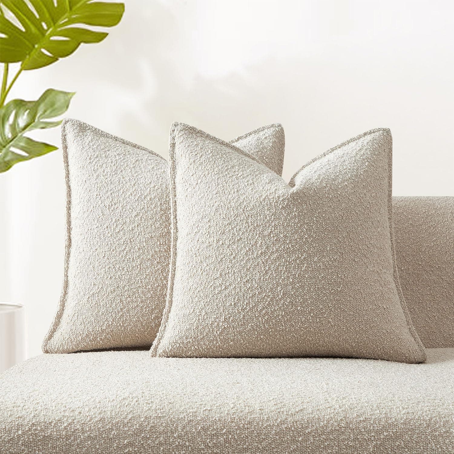 Beige Boucle Throw Pillow Covers 22x22 inch Set of 2