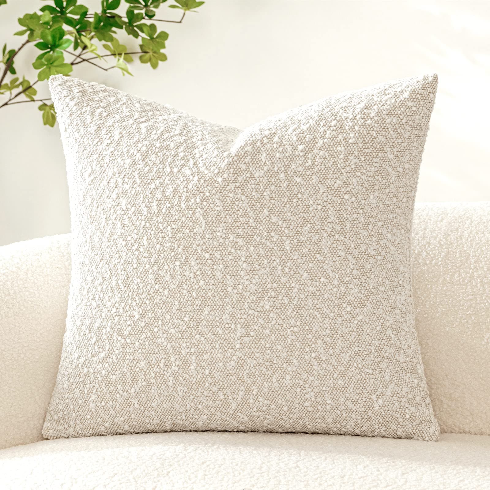 Decorative Throw Pillow Cover Ivory 18 x 18 Inch for Living Room