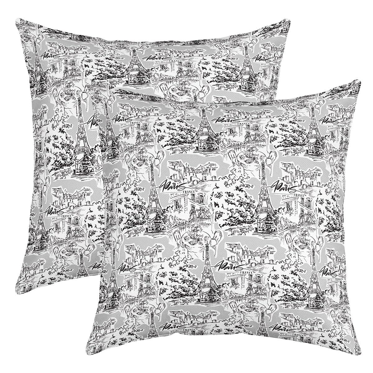 Vintage Paris Grey Eiffel Tower Pillow Cover, 18"x18", Reversible Print Pack of 2